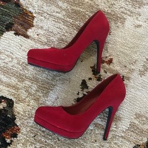 Red Faux Nubuck Platform Pumps
